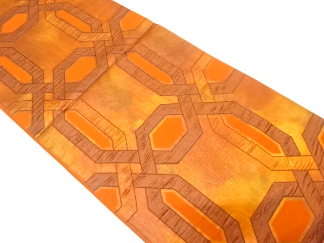 アンティーク　幾何学模様織り出し袋帯（着用可）